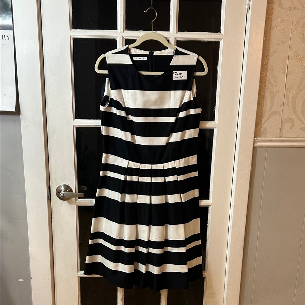 G65.   Elegant Black and White Striped Dress